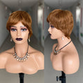 Straight Short Pixie Cut Wigs With Bangs For Women Ombre Brown Red Brazilian Human Hair Wigs Full Machine Made Wigs