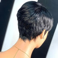 Pixie Cut wigs for Black Women Straight Human Hair Wigs with Bangs Natural 1B Color Wig Short Layered Full Machine Made Wig