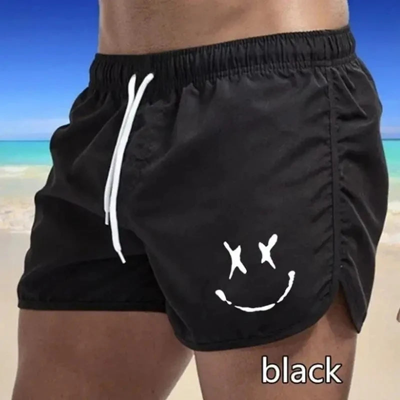 2026 Summer New Men's Smiling Face Printed Design Sports Shorts Outdoor Leisure Breathable Speed Drying Basketball Beach Shorts