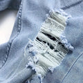 Men Casual Jeans Sky Blue Slim Bold Street Ripped Craft | SAMAG