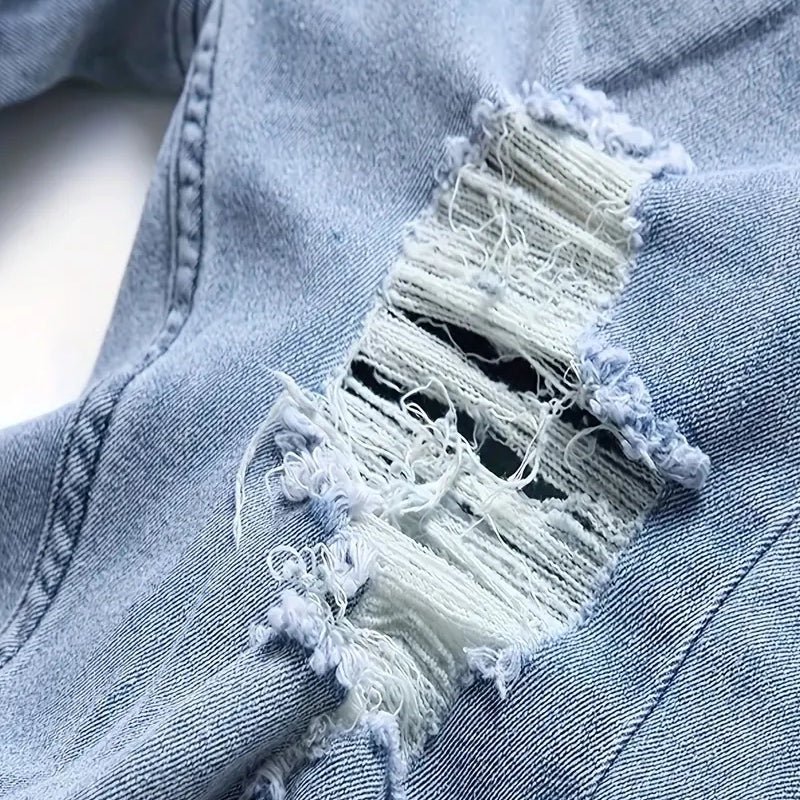 Men Casual Jeans Sky Blue Slim Bold Street Ripped Craft | SAMAG
