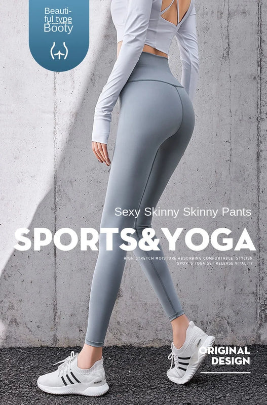Summer new double-sided woolen nude fitness pants no embarrassing line women's sportswear buttocks lifting high waist yoga pants