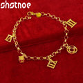 SHSTONE 24K Gold Chain Roman Numerals Pendant Charm Bracelet For Woman Man Birthday Wedding Engagement Party Fashion Jewelry