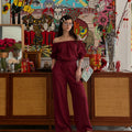 ZEKYE Waist Feeling Wide Legs Solid Color Breathable Top Women's Style Linen Suit Pants Vacation Two-piece Set Shoulder Light