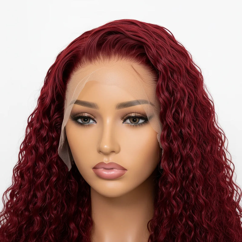 13x4 Lace Front Jerry Curly Human Hair Wigs for Women, 99J Burgundy Dark Red Glueless Wig with Pre-Plucked Natural Hairline, Fits All Skin Tones, Ideal for Daily Wear, Parties & Special Events