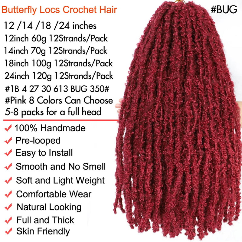 1- 8 Packs Butterfly Faux Locks Crochet Hair Boho Soft Locs Braiding Hair Distressed Pre Looped Synthetic Butterfly Locs Twists