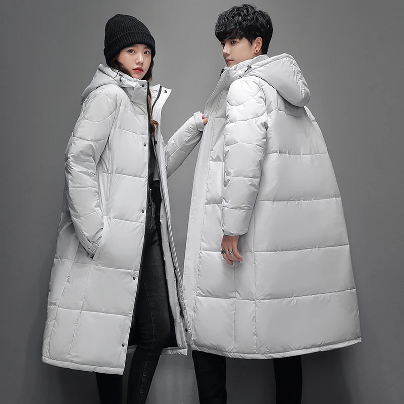 2026 New Style Down Jacket Long Sleeve for Men and Women Knee-Length Korean Style Winter Thick, Couple's Hooded Coat