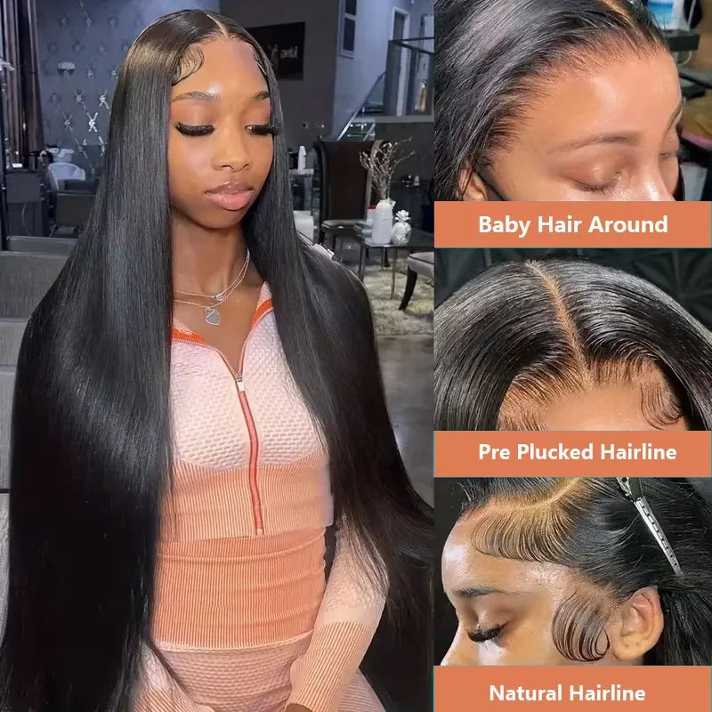 30 Inch Natural Black 360 Lace Front Straight Human Hair Wigs 360 HD Transparant Full Lace Glueless Wigs Human Hair Pre Plucked