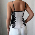 Women's Black White Lace Embroidery Cami Top V-Neck Spaghetti Strap Slim Fit Corset Style Camisole for Party, Daily & Club Wear