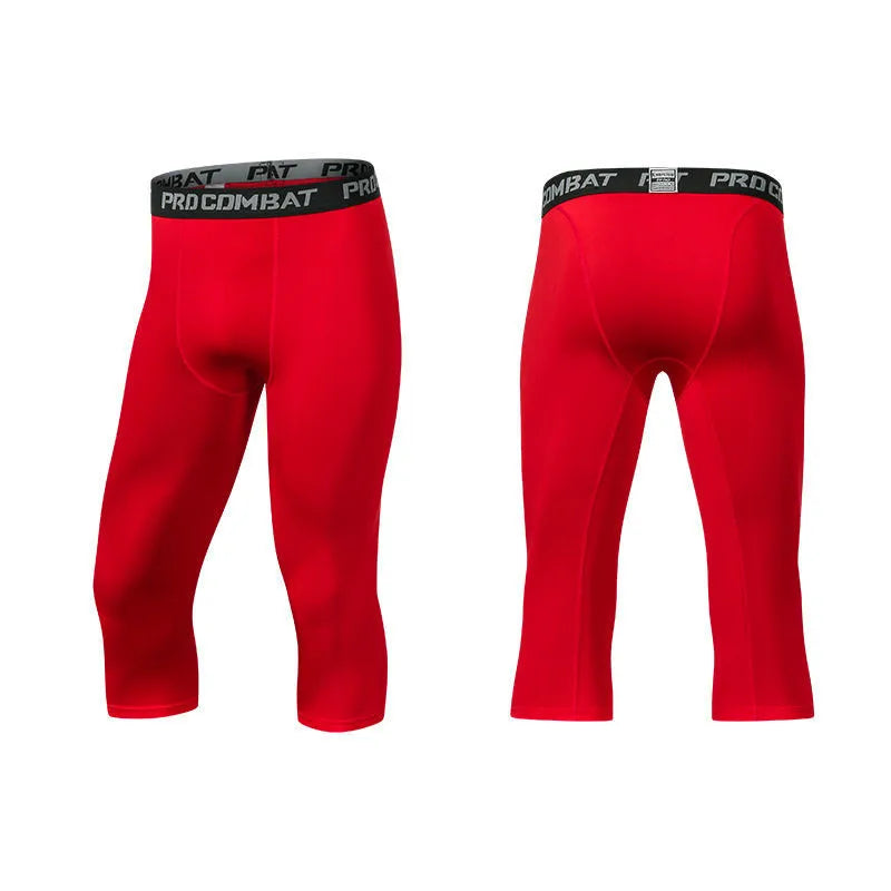 Men Tight 3/4 Cropped Pants Compression Training Fitness Jogger Running Skinny Trousers Basketball Boy Sports Shorts Quick Dry