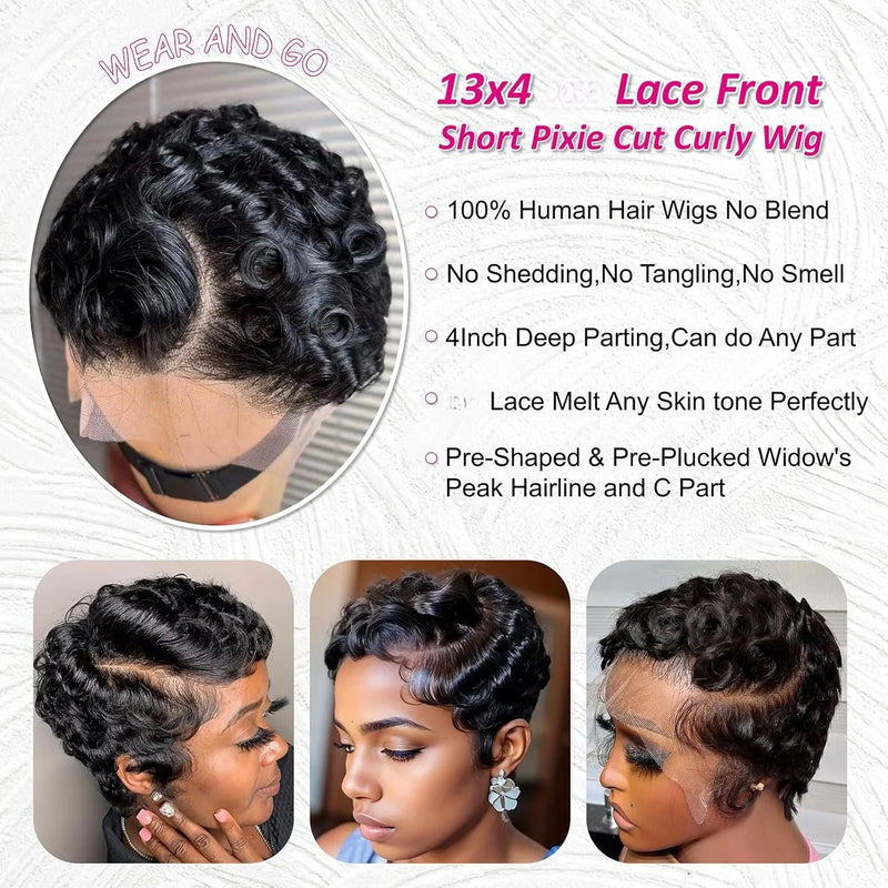 Short Curly Pixie Cut 13x4 Lace Front Wig Human Hair Wigs 13x Lace Frontal Wigs Short Layered Curly wig