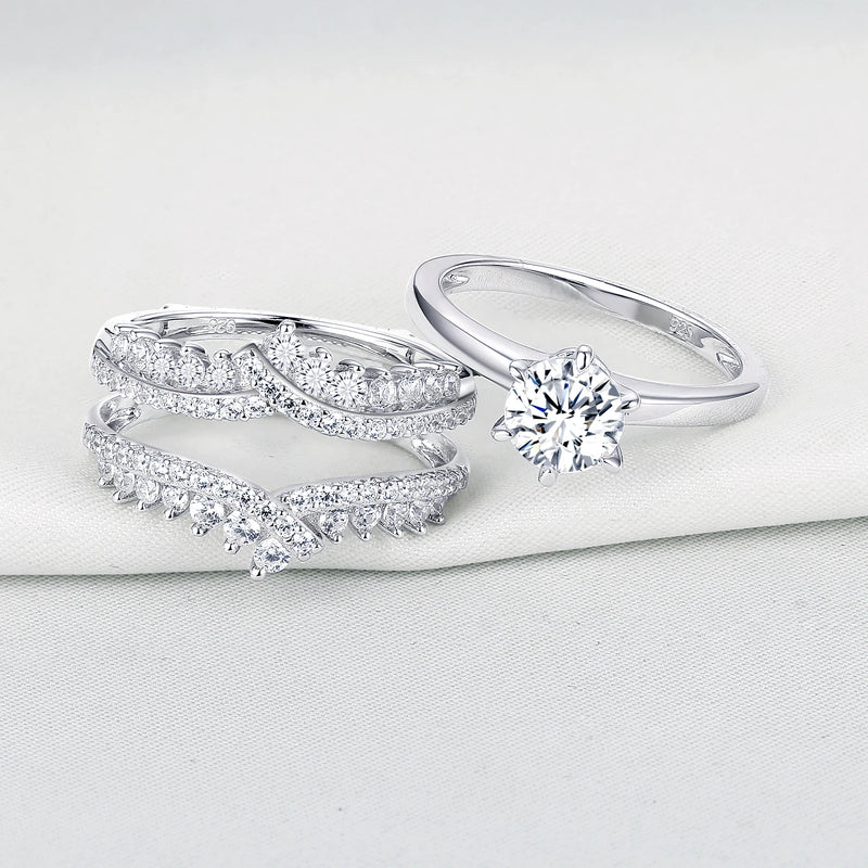 Newshe 925 Silver Bridal Set Original Wedding Rings for Women 1.8Ct Round Cut Zircon Moissanite Engagement Ring Enhancer Band