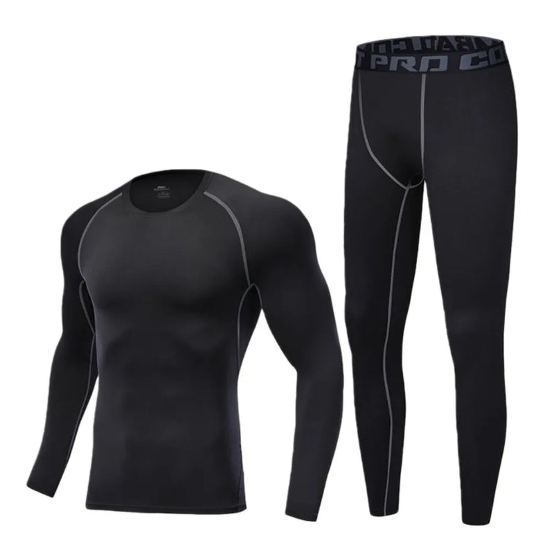 2PCS Set Quick-drying Men's Ski Thermal Underwear Tight-fitting Elastic Fleece Fitness Suit Comfortable Soft Tops Pants Set