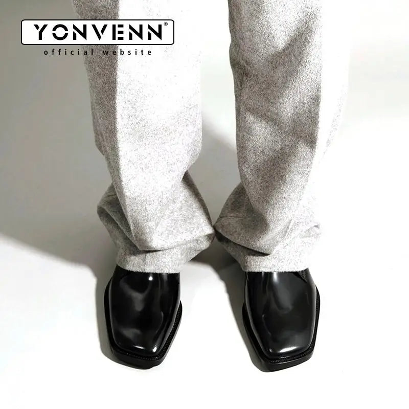 Square headed Monk leather shoes men's casual height increasing formal dress shoes work commuting business Oxford shoes