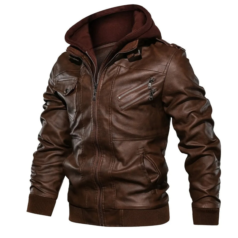 Leather Vintage Locomotive PU Leather Jacket Autumn And Winter Detachable Men's Hooded Jacket