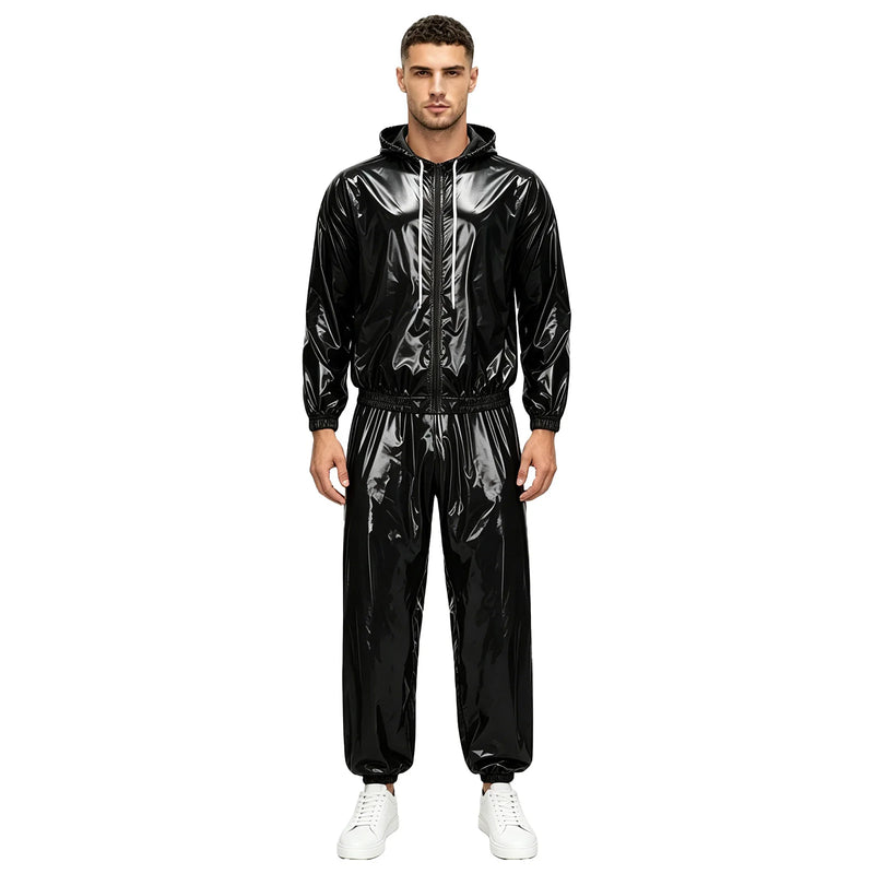 Men Waterproof Glossy Jacket Tops with Jogging Pants Hip | SAMAG