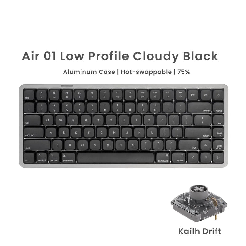 Akko Air 01 Mechanical Keyboard 75% 84-Key Mac Layout Custom Low Profile Hot-swappable RGB Tri-mode Keyboard Gasket Aluminum