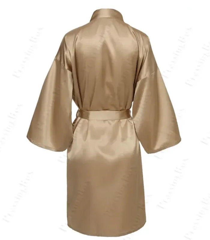 Solid Satin Night Robe, Elegant Half Sleeve V Neck House | SAMAG
