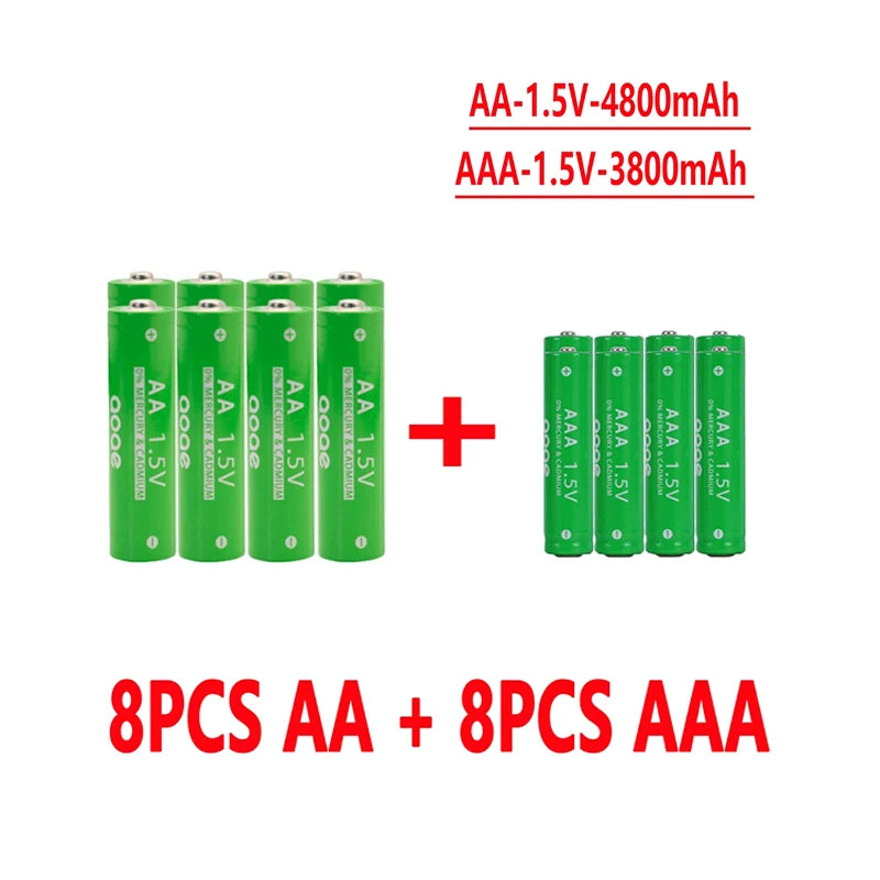 1.5V Rechargeable AA    AAA 4.8-3.8Ah Battery For Torch Toys Clock MP3 Player Replace Ni-Mh Battery