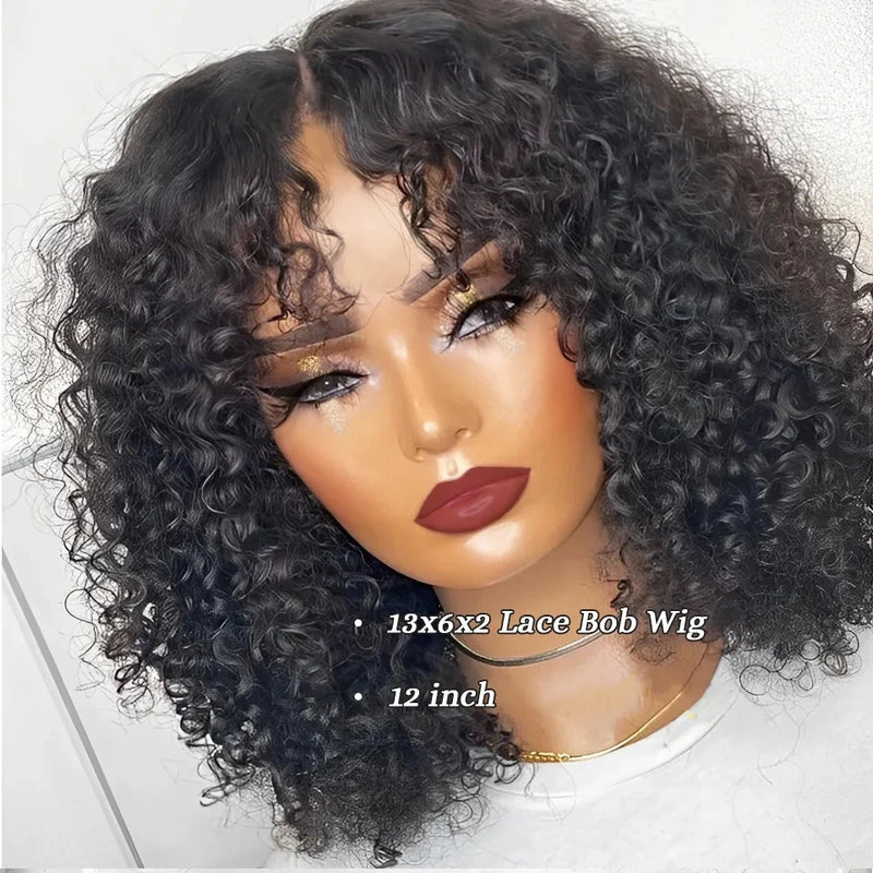 Sleek Brazilian Deep Curly Bob Wigs Nature Remy Black Dark Human Hair Bob Wigs Water Wave Lace Front Part P4/27 And Red 99J Wigs