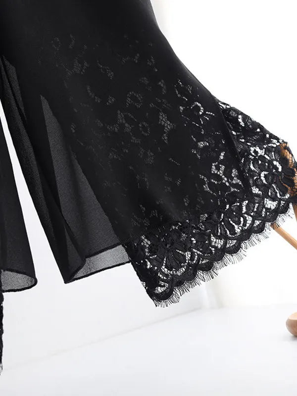 Summer Thin Chiffon Wide Leg Pants Women's Lace Splice - View 5 | SAMAG
