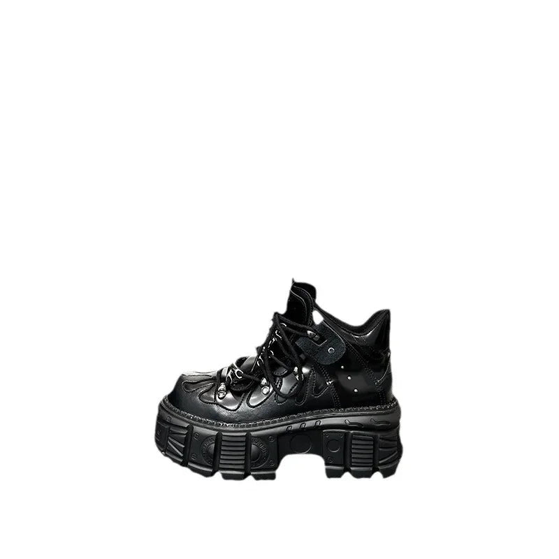 2025 Summer New Spanish Ladies Retro Contrasting Color Punk Style Muffin Heightening Platform Shoes Rock Motorcycle Boots Women