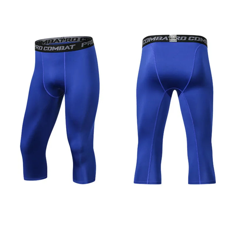 Men Tight 3/4 Cropped Pants Compression Training Fitness Jogger Running Skinny Trousers Basketball Boy Sports Shorts Quick Dry