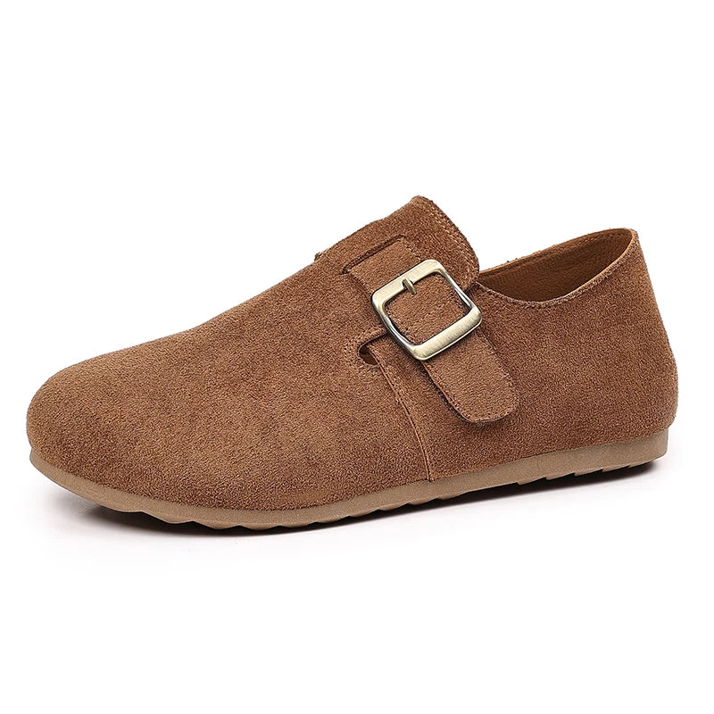 2026 Women Suede Clogs with Adjustable Buckle Cork Leather Mules Comfortable Slip on Women Slippers Outdoor Cork Clogs