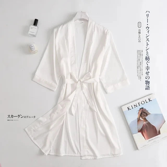 Women Wedding White Bride Robe Morning Gown 3/4 Sleeve | SAMAG