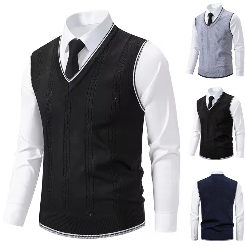 Men's Casual V-Neck Knit Sweater Vest Fashion College Style Men Knitted Sleeveless Vests Jersey