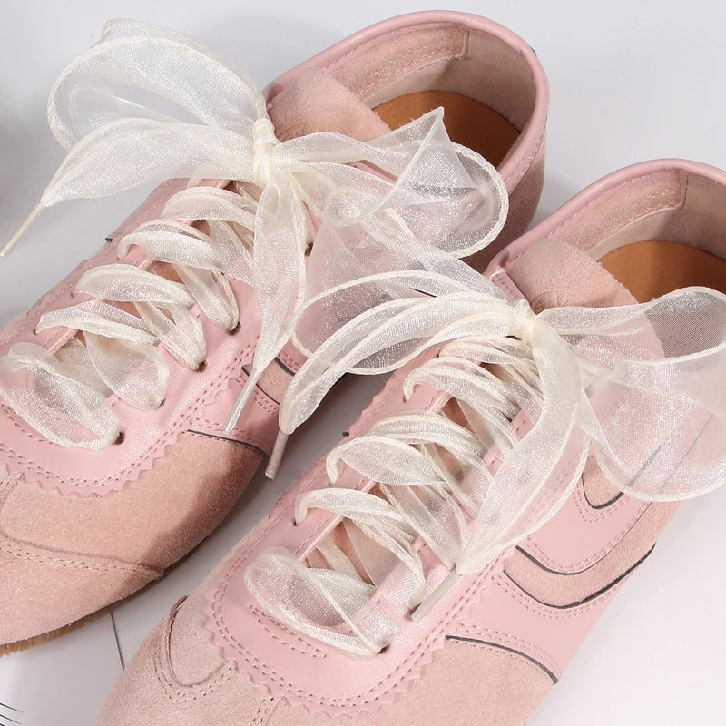 4CM Wide Lace Snow Yarn Shoelaces Flat Sheer Laces Fancy Shoelaces for Women Girls Lace Shoes Accessories 100/120/140CM 1Pair