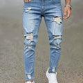 Men Casual Jeans Sky Blue Slim Bold Street Ripped Craft | SAMAG