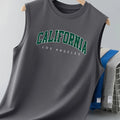 100% pure cotton men's summer casual loose California pattern printed fitness breathable round neck sleeveless vest-H13