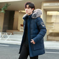 Men's Outdoor High-quality Windproof Breathable Thick Padded Down Winter Thick Windproof Warm with Hat Long Cotton Goose Down
