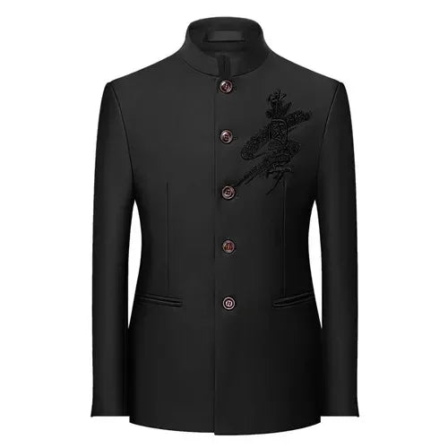 Chinese Stand Collar Men Blazer, Korean Style Solid Casual Suit Jacket, Fashion Slim Fit Dress Coat, Yellow,Burgundy,White,Black