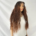 32 Inch Knotless Full Lace Boho Box Braid Synthetic Wig for Women Braided Wigs with Bohemian Curly Ended Double Full Lace