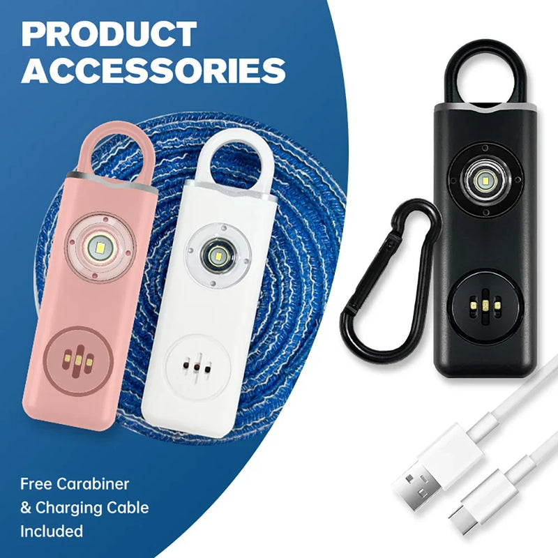 130dB Rechargeable Personal Alarm Keychain, LED Flash Emergency Security Alarm Portable Self-Defense Device for Women Student