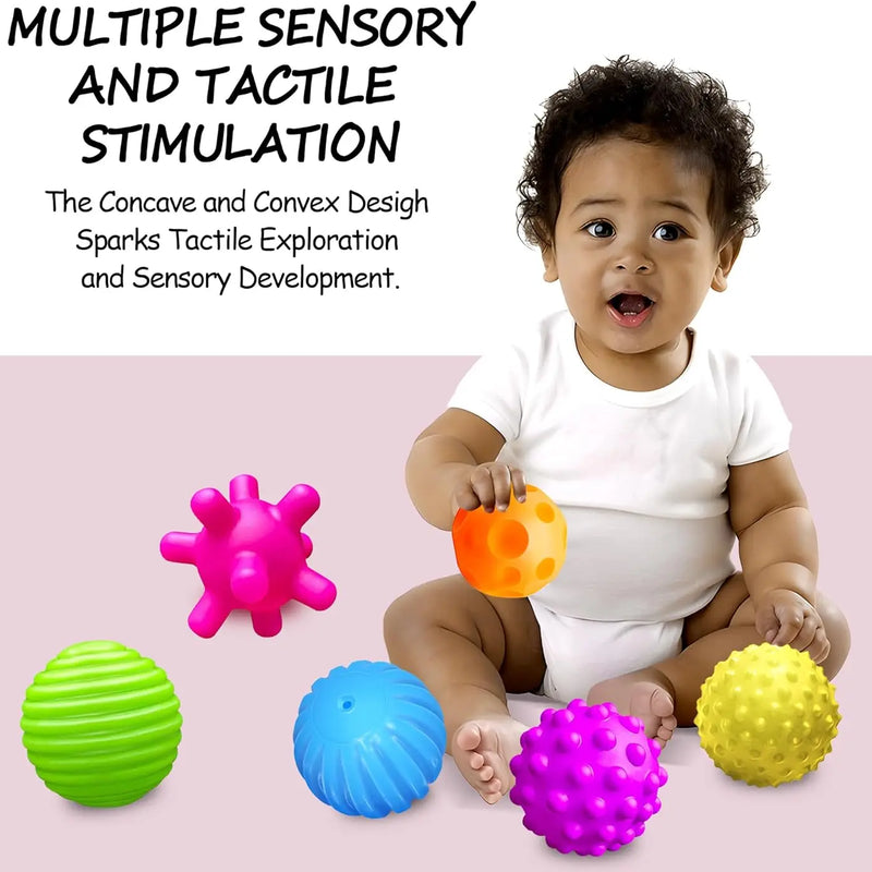 Soft Sensory Balls for Babies 6-12 Months, BPA Free Massage & Teething Toy Set, 6 Pack Montessori Infant Gifts