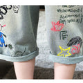 Kids Boys Graffiti Drawing Denim Shorts Elegant Children Casual Ripped Short Jeans Capris Pants 5 6 7 8 9 10 11 12 13 14 Year