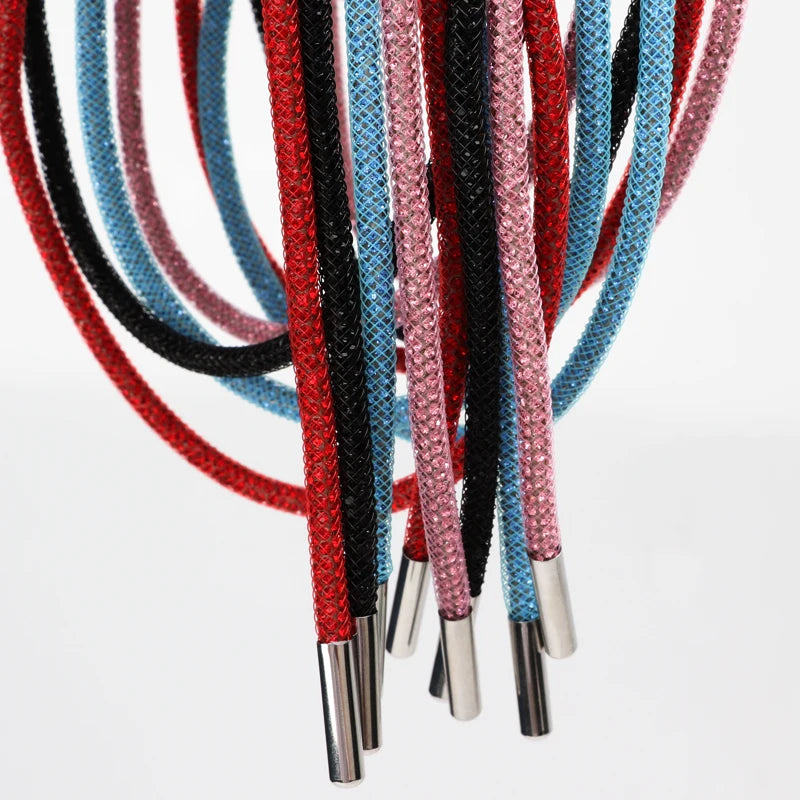 Colorful Shiny Shoestrings Sneakers Luxury Crystal Rhinestone Rainbow Diamond Shoelaces Round Clothes Bags Belt Shoe Accessories