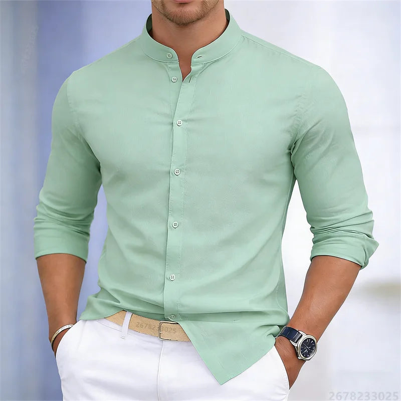 Men's stand-up collar white or black long-sleeved shirt | SAMAG