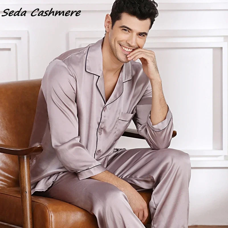 100% mulberry silk noble men's home wear silk set  19MM  Silk pajamas Men's Spring Summer