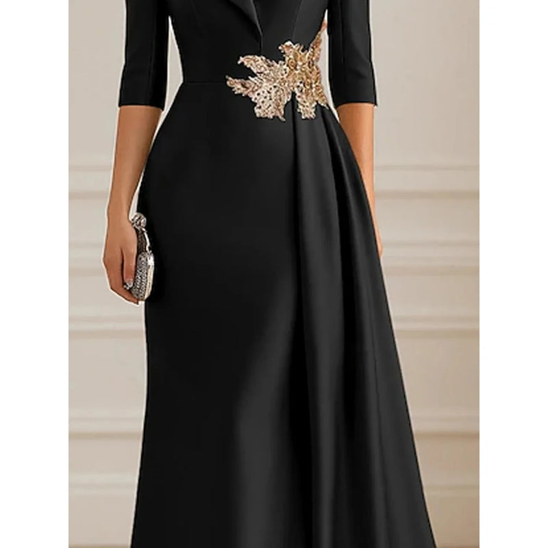 Black Formal Evening Dress Shirt Collar A Line Floor | SAMAG