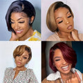 200% Density Full Machine Made Wig Pixie Cut Straight Brazilian Remy 100% Human Hair Wigs For Black Women Natural Color Wigs