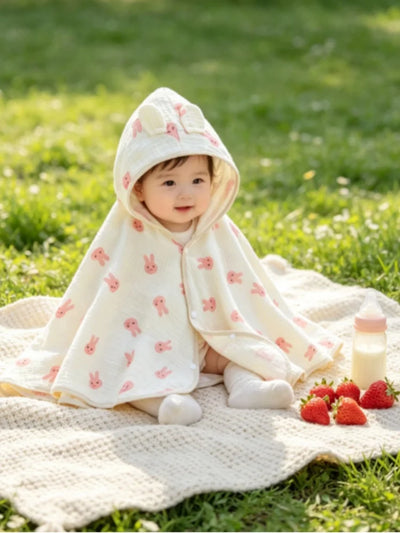 Baby gauze cape bath towel, soft and absorbent. hooded | SAMAG