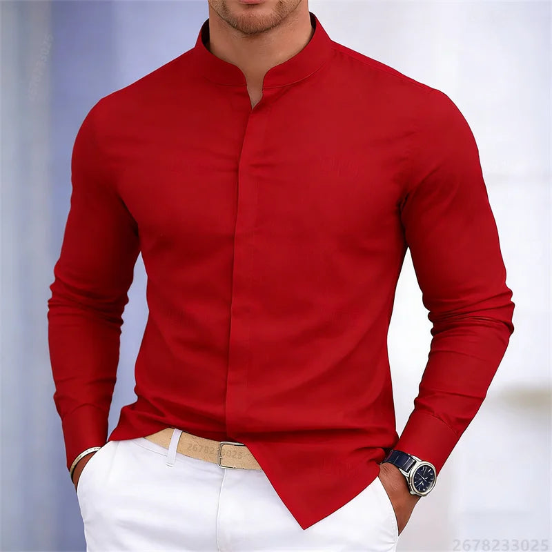 Men's stand-up collar white or black long-sleeved shirt | SAMAG