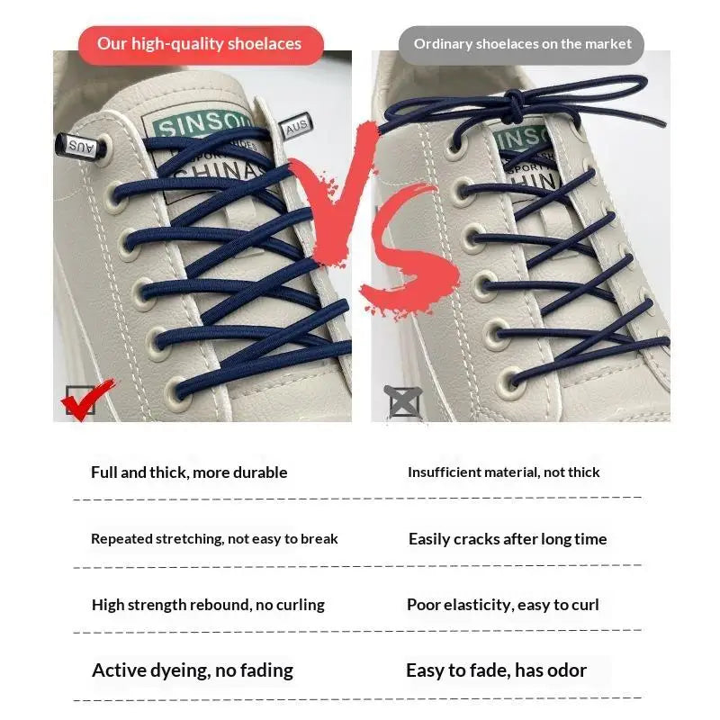 Elastic Lazy Shoelaces Thickened Round Quick Fit One Size Universal Sneaker Accessories For Adults Kids