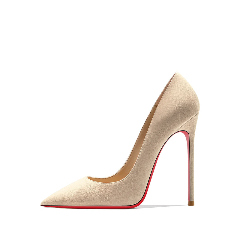 luxury women's shoes Black Suede Elegant Office Shoes Women Brand Pumps Red sole High Heels Pointed Toe Evening Dress Shoes 12cm