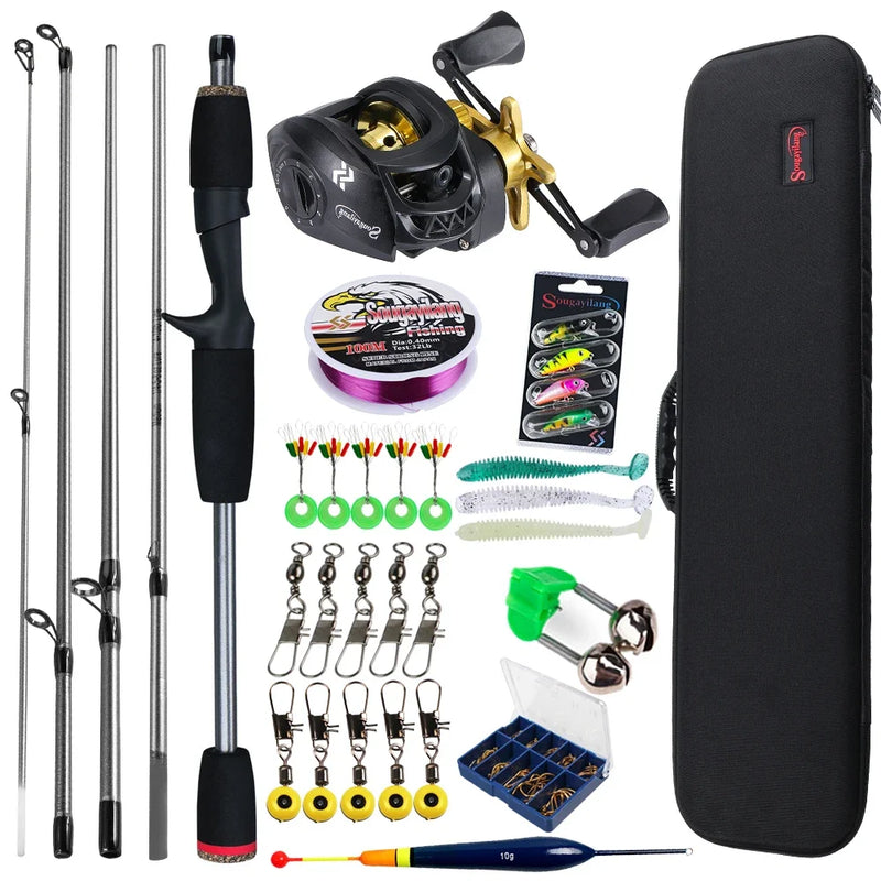 Sougayilang Baitcasting Fishing Rod and Reel Combo 5Section Fishing Rod and 7.2:1 Gear Ratio Reel Full Kit for Bass Carp Fishing