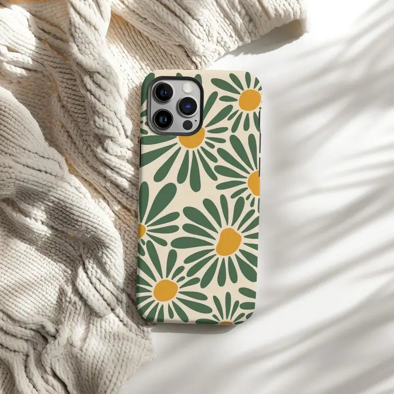 Retro Daisy Floral Summer Trendy Phone Case for iPhone 16 15 14 13 12 11 Pro Max XS XR XSMax 6 7 8 Plus Glossy HD Hard PC Cover
